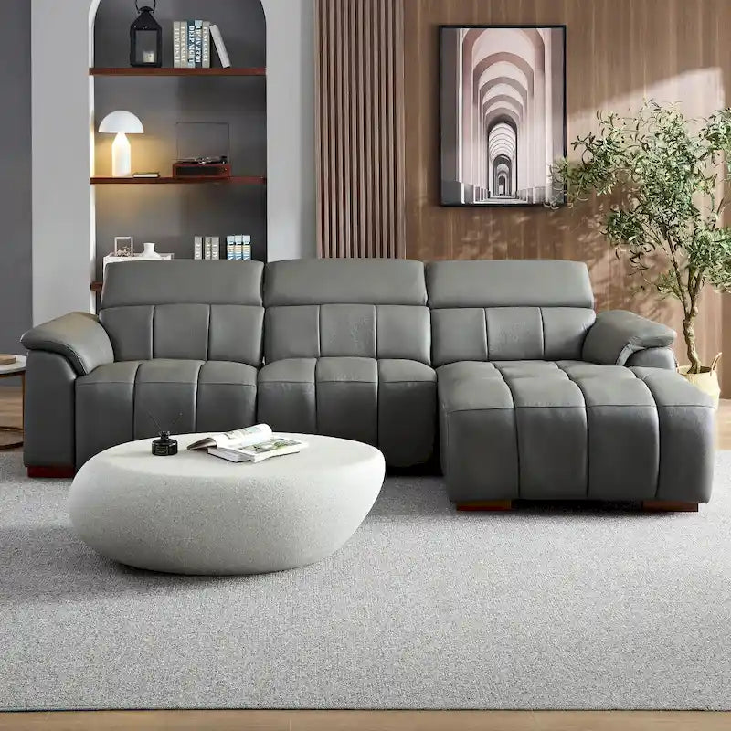 Canapé inclinable mural moderne à commande électrique en cuir véritable en forme de L, meubles de salon avec port USB