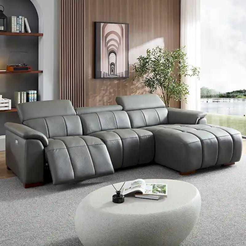Canapé inclinable mural moderne à commande électrique en cuir véritable en forme de L, meubles de salon avec port USB