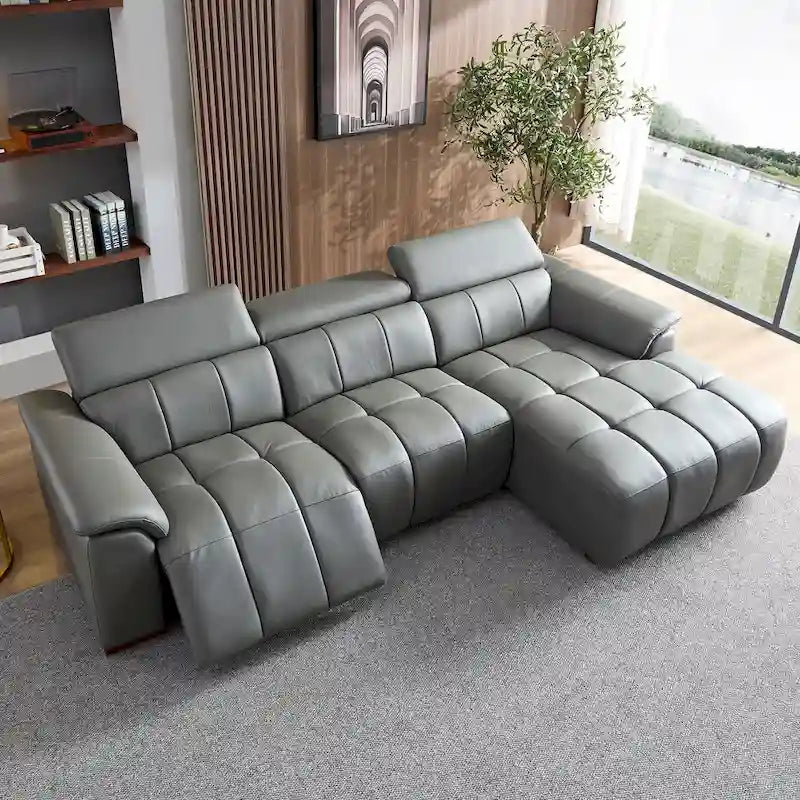 Canapé inclinable mural moderne à commande électrique en cuir véritable en forme de L, meubles de salon avec port USB