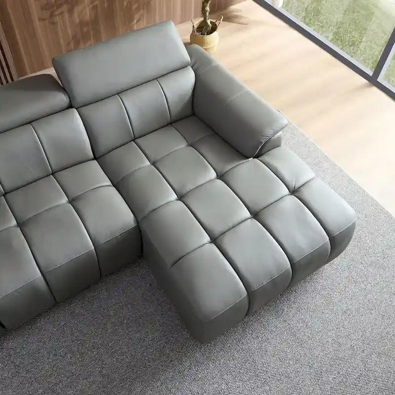 Canapé inclinable mural moderne à commande électrique en cuir véritable en forme de L, meubles de salon avec port USB