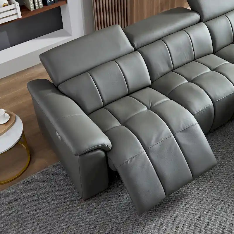 Canapé inclinable mural moderne à commande électrique en cuir véritable en forme de L, meubles de salon avec port USB