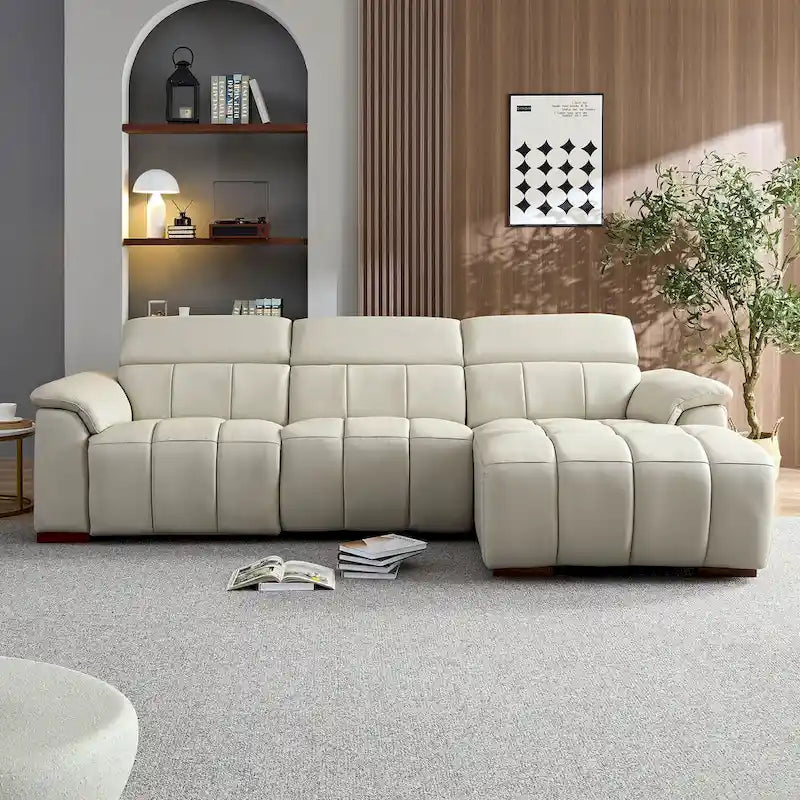 Canapé inclinable mural moderne à commande électrique en cuir véritable en forme de L, meubles de salon avec port USB