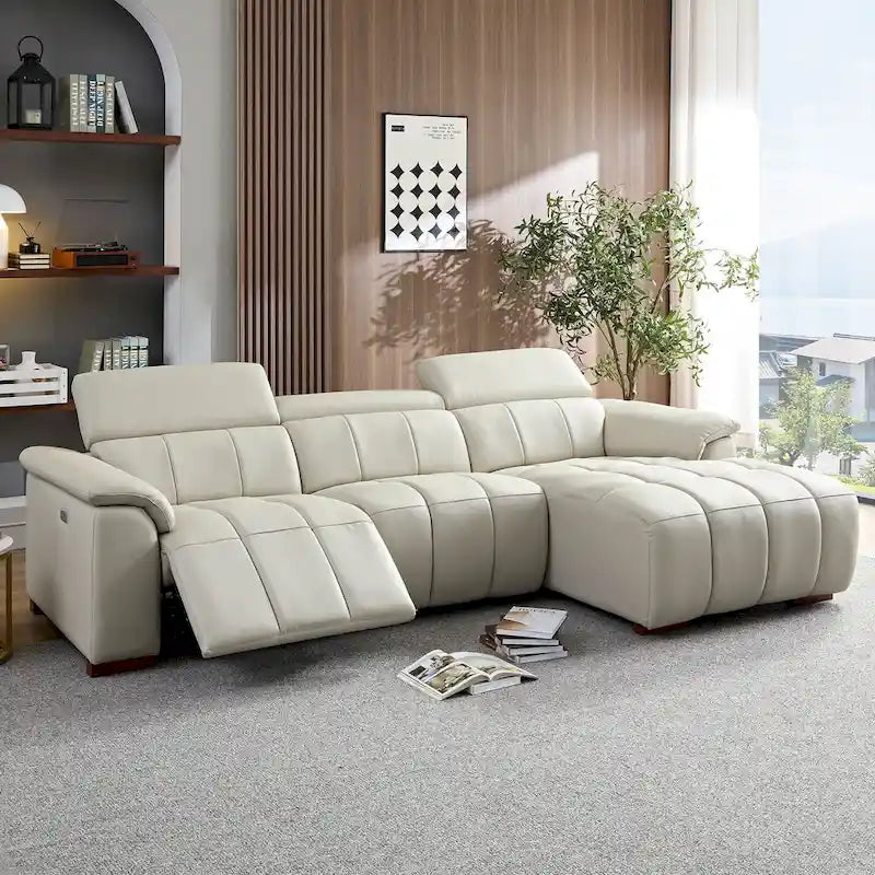 Canapé inclinable mural moderne à commande électrique en cuir véritable en forme de L, meubles de salon avec port USB
