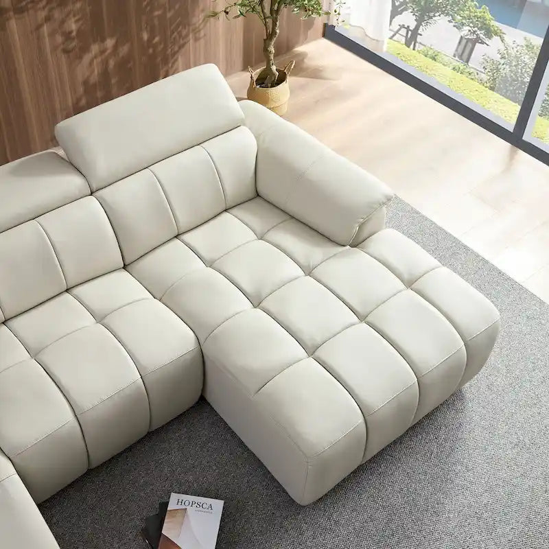 Canapé inclinable mural moderne à commande électrique en cuir véritable en forme de L, meubles de salon avec port USB