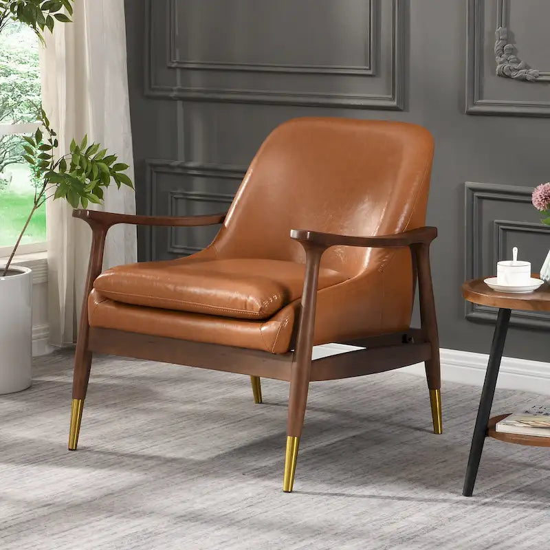 Fauteuil de salon en similicuir marron 29.2 avec pieds fuselés