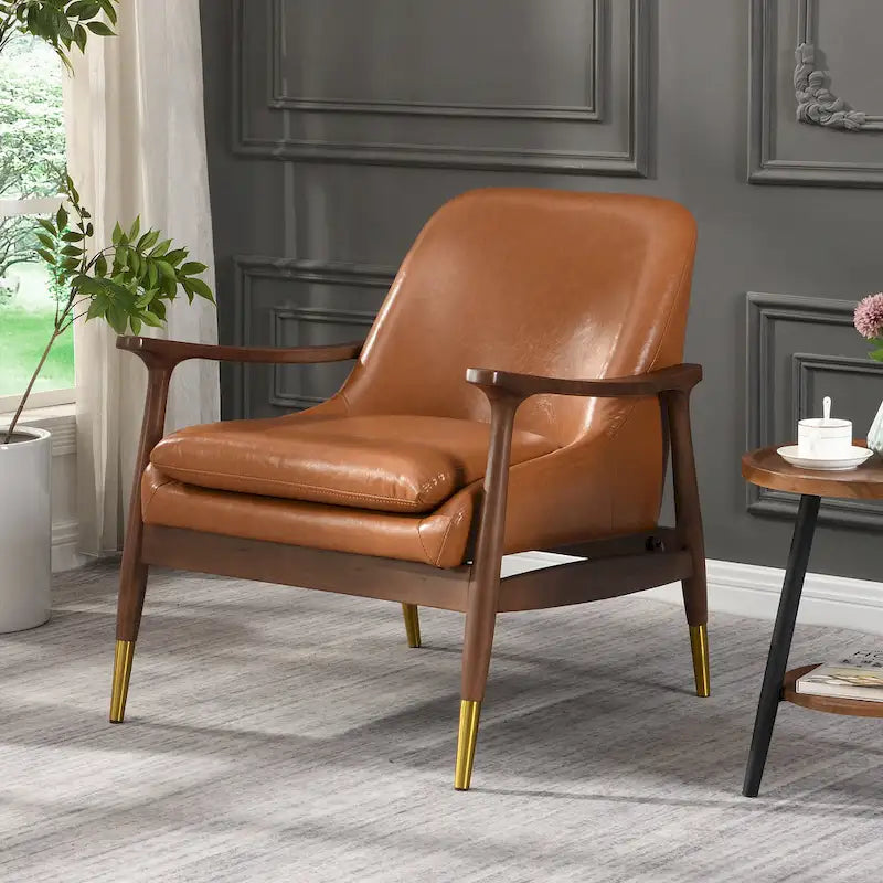 Brown 29.2 Faux Leather Lounge Chair with Tapered Legs