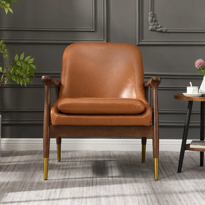 Fauteuil de salon en similicuir marron 29.2 avec pieds fuselés
