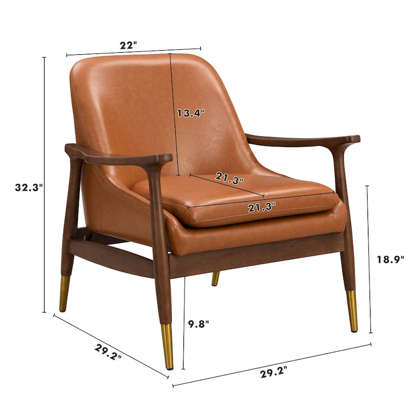 Fauteuil de salon en similicuir marron 29.2 avec pieds fuselés