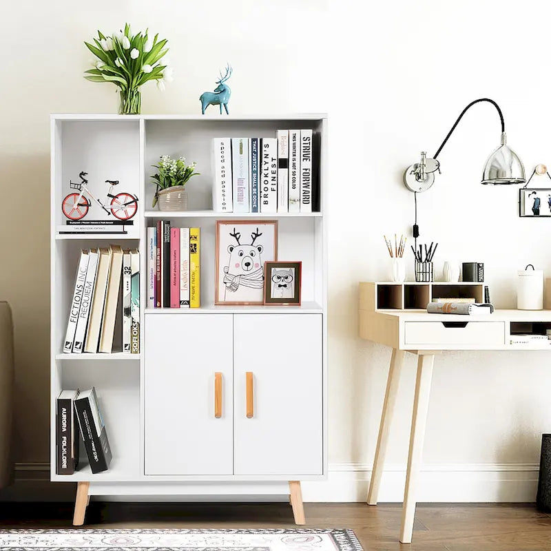 Meuble de rangement au sol, étagère bibliothèque autoportante en bois
