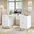 Bureau d'ordinateur blanc avec tiroirs de classement, bureau moderne de 59 po pour la maison et le bureau