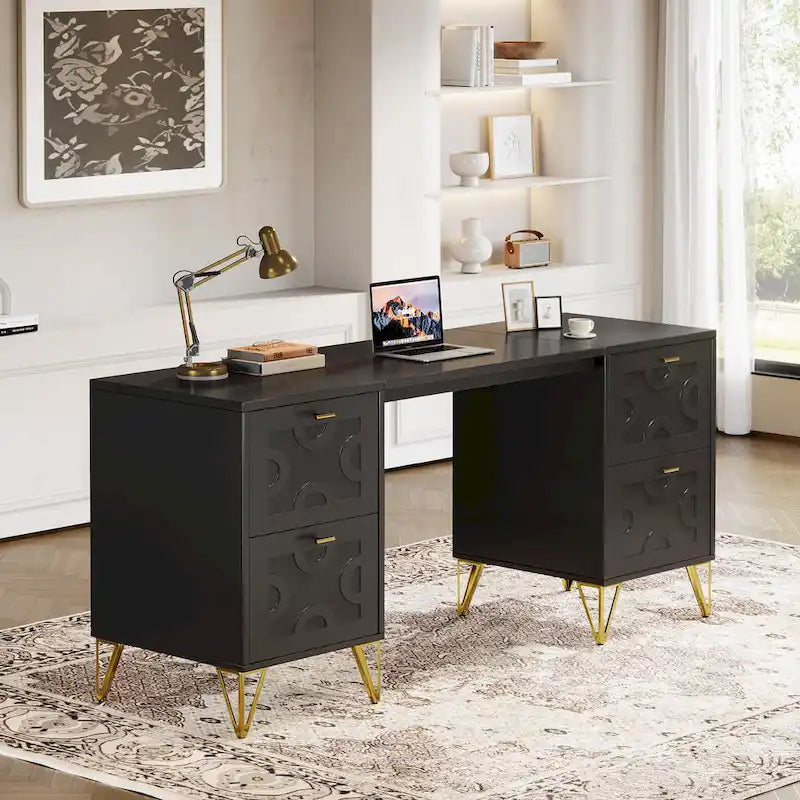 Bureau d'ordinateur blanc avec tiroirs de classement, bureau moderne de 59 po pour la maison et le bureau
