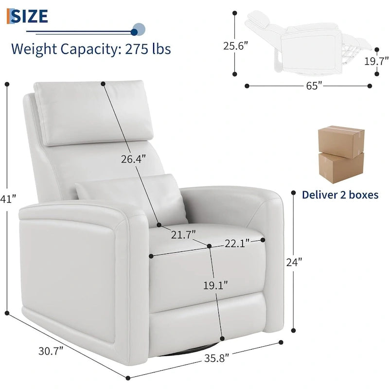 Fauteuil inclinable manuel, fauteuil inclinable, à bascule et pivotant à 360° avec dossier ergonomique