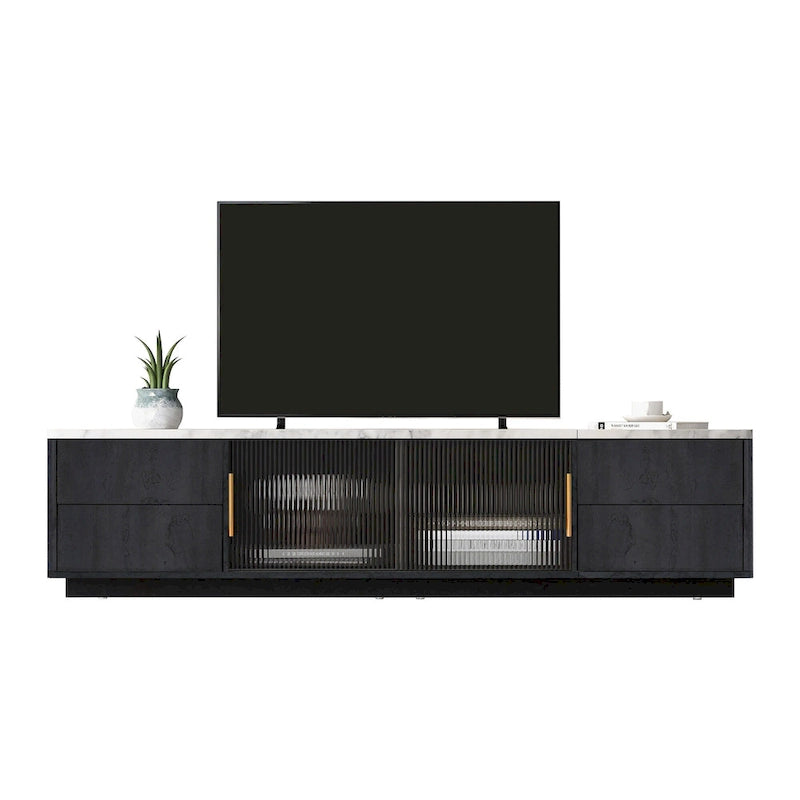 Meuble TV noir et blanc de 160 cm avec 4 tiroirs et grand placard pour téléviseurs jusqu'à 70 pouces