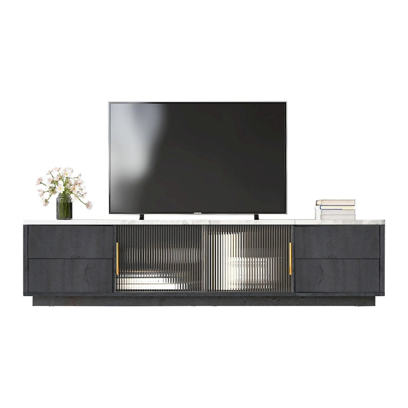 Meuble TV noir et blanc de 160 cm avec 4 tiroirs et grand placard pour téléviseurs jusqu'à 70 pouces