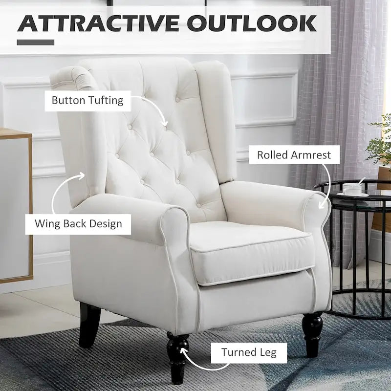 Fauteuil d'appoint capitonné à dossier haut 29,3 po blanc crème