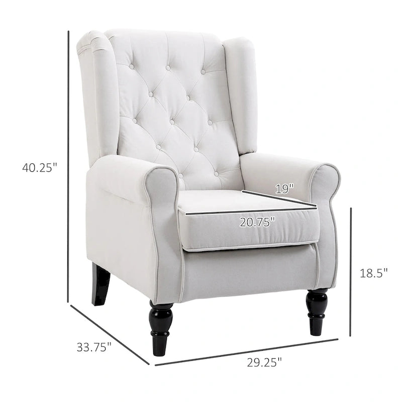 Fauteuil d'appoint capitonné à dossier haut 29,3 po blanc crème