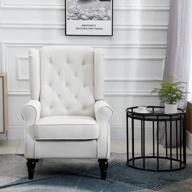 Fauteuil d'appoint capitonné à dossier haut 29,3 po blanc crème