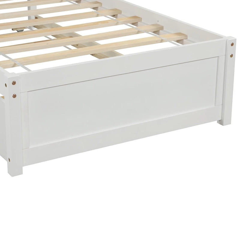 Lit plateforme double en pin avec lit gigogne et tête de lit à lattes