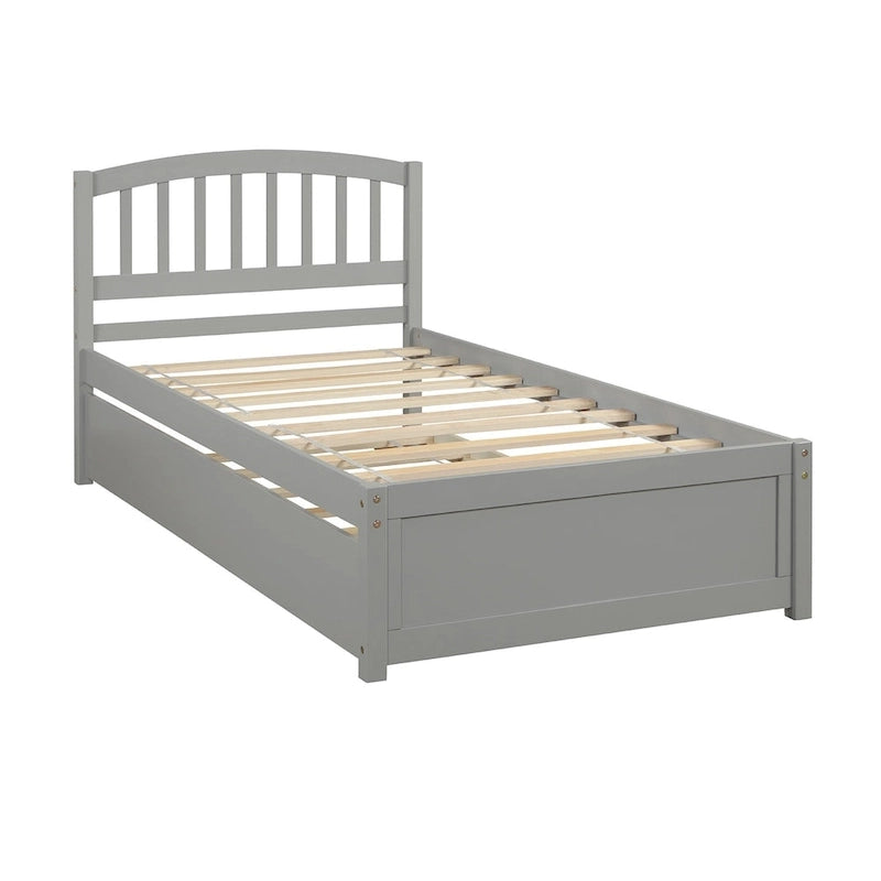 Lit plateforme double en pin avec lit gigogne et tête de lit à lattes