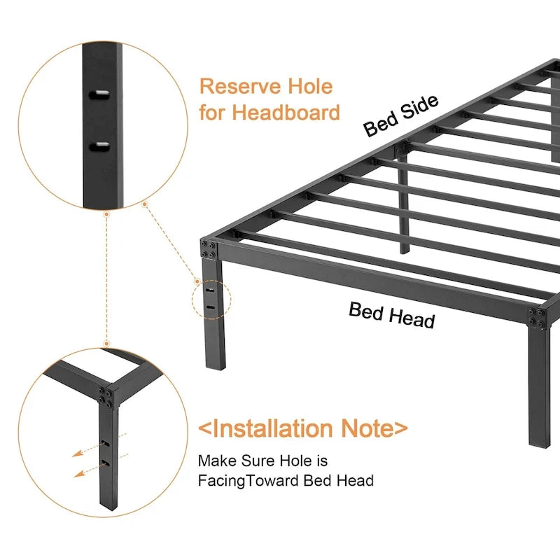 Structure de lit en métal pour enfants – Options double/grand/très grand/california king