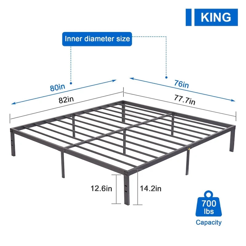 Structure de lit en métal pour enfants – Options double/grand/très grand/california king