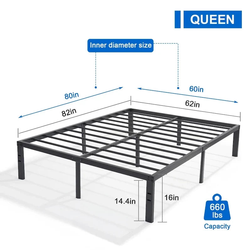 Structure de lit en métal pour enfants – Options double/grand/très grand/california king