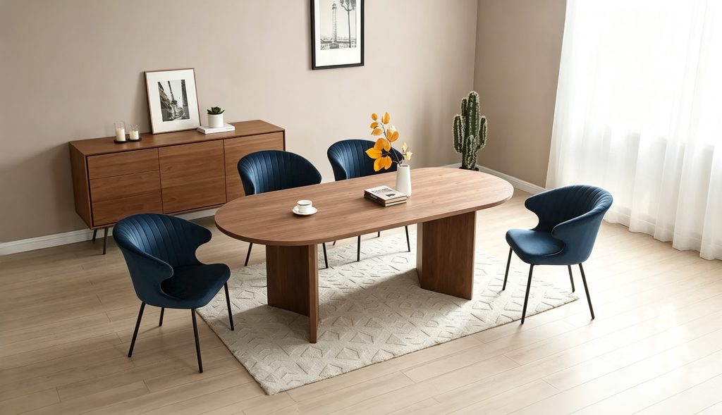 Table de salle à manger ovale en bois de noyer de 198 cm pour salle à manger