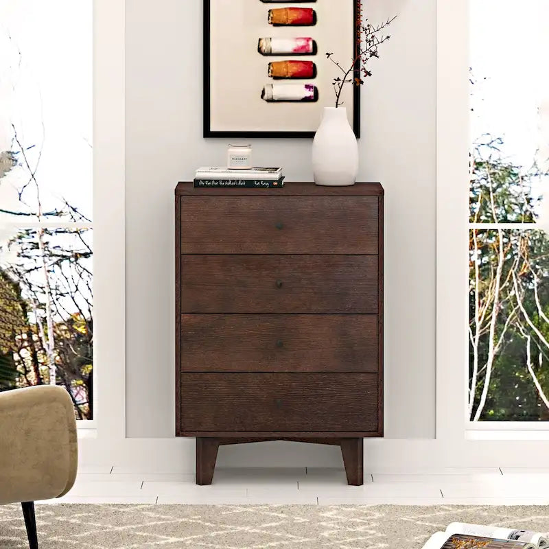 Commode en bois massif marron avec poignée rétro