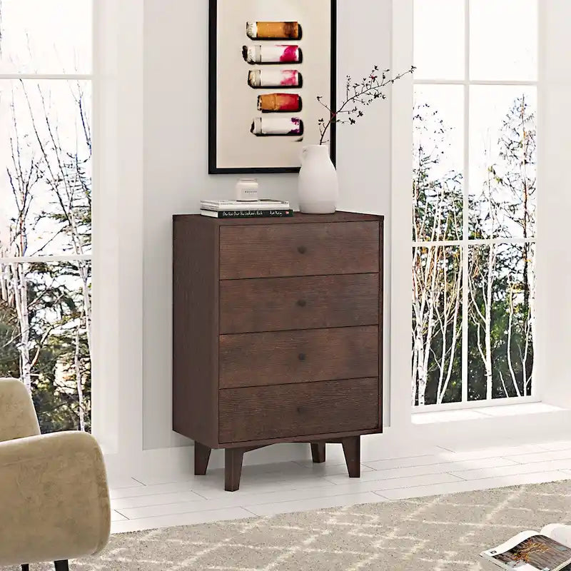 Commode en bois massif marron avec poignée rétro