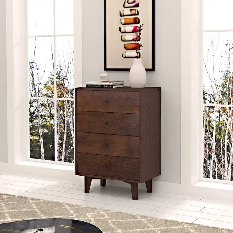 Commode en bois massif marron avec poignée rétro
