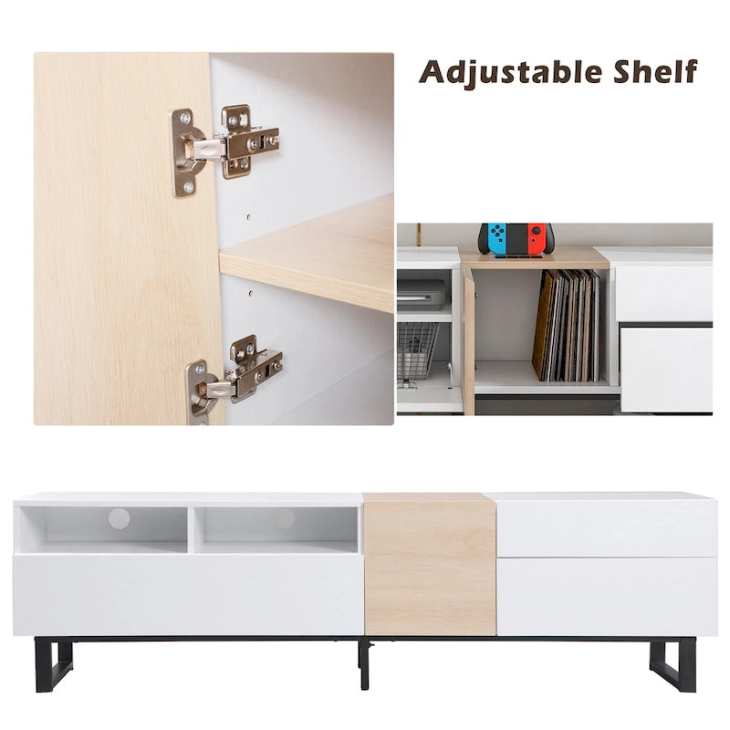 Meuble TV moderne pour téléviseur 80 pouces avec double espace de rangement
