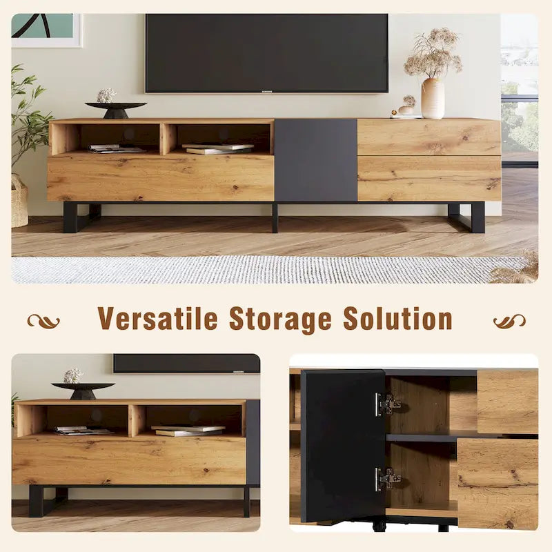 Meuble TV moderne pour téléviseur 80 pouces avec double espace de rangement