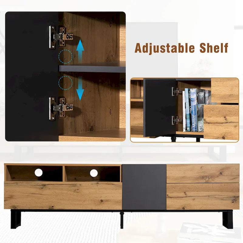 Meuble TV moderne pour téléviseur 80 pouces avec double espace de rangement
