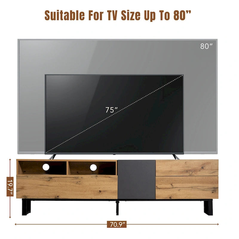 Meuble TV moderne pour téléviseur 80 pouces avec double espace de rangement