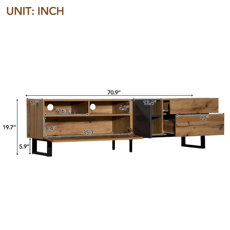 Meuble TV moderne pour téléviseur 80 pouces avec double espace de rangement