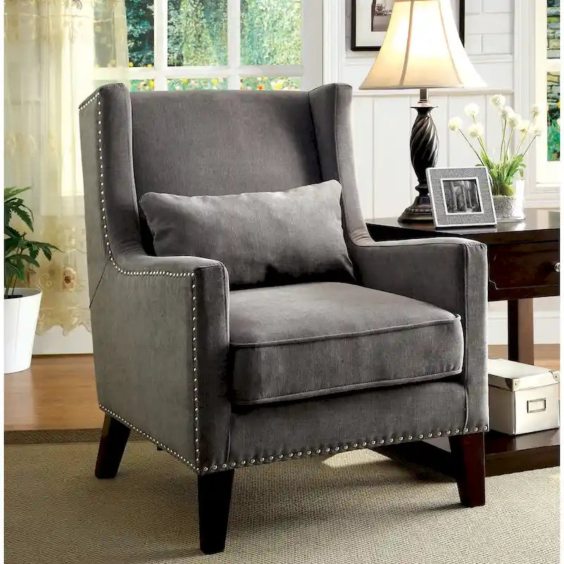 Chaise d'appoint contemporaine en flanelle rembourrée avec clous décoratifs