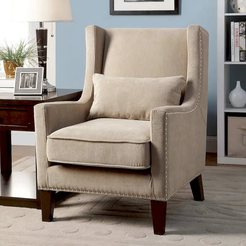 Chaise d'appoint contemporaine en flanelle rembourrée avec clous décoratifs