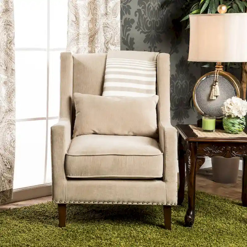 Chaise d'appoint contemporaine en flanelle rembourrée avec clous décoratifs