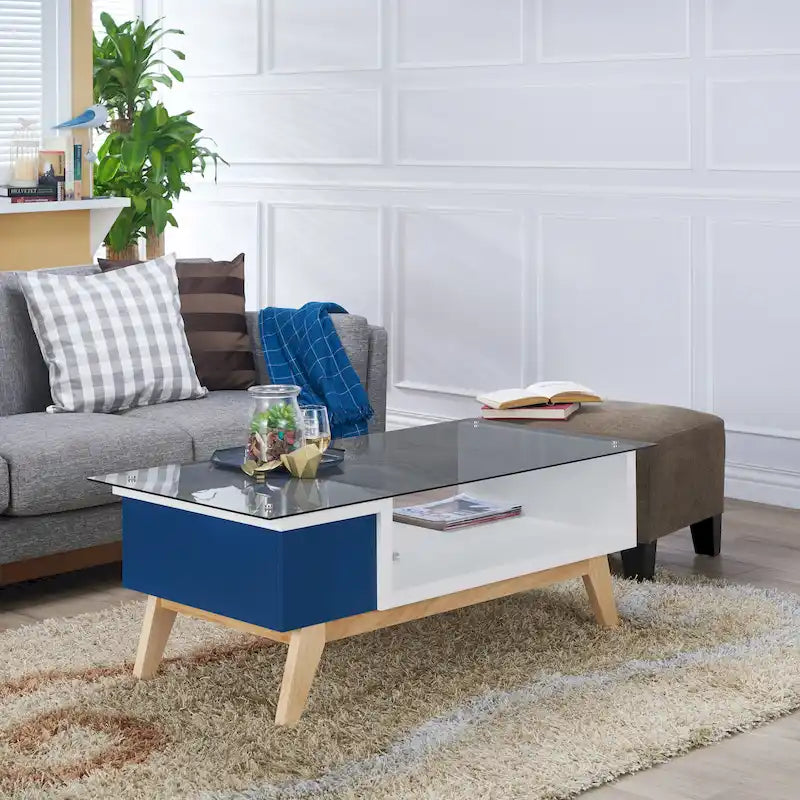 Table basse moderne 1 étagère avec plateau en verre de 47 pouces