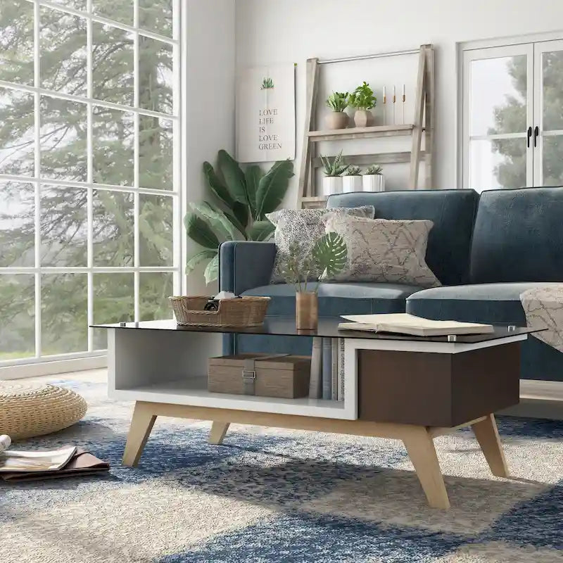 Table basse moderne 1 étagère avec plateau en verre de 47 pouces