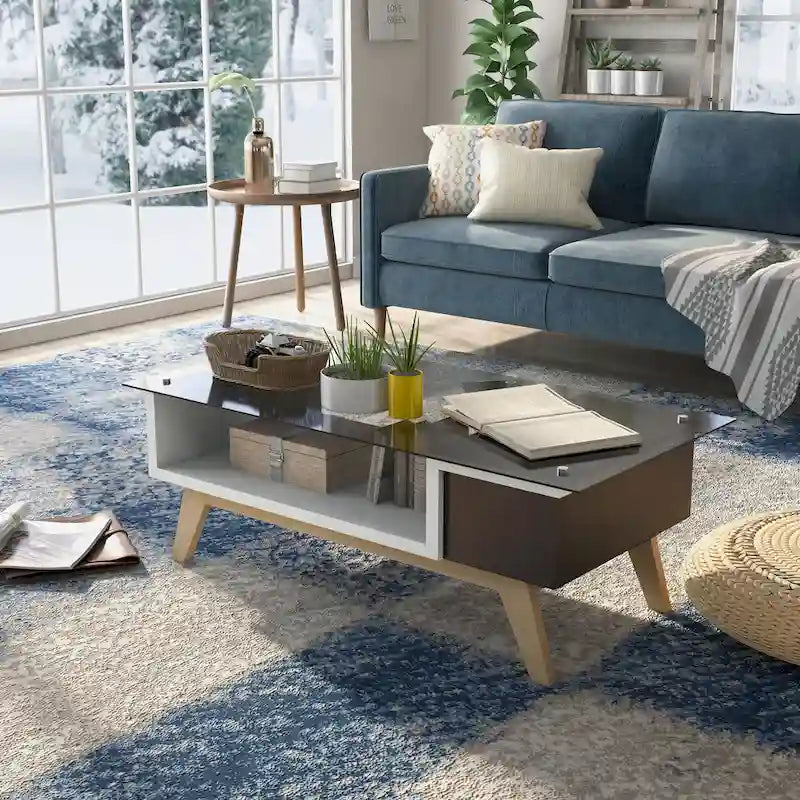 Table basse moderne 1 étagère avec plateau en verre de 47 pouces