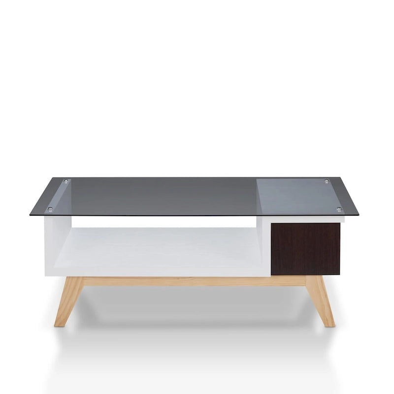 Table basse moderne 1 étagère avec plateau en verre de 47 pouces