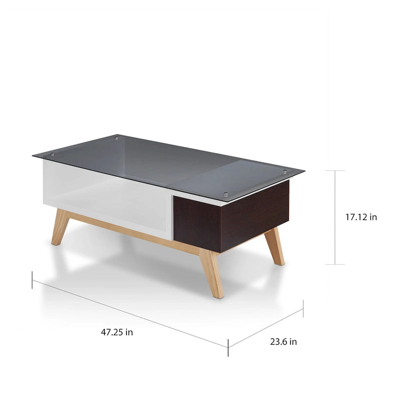 Table basse moderne 1 étagère avec plateau en verre de 47 pouces