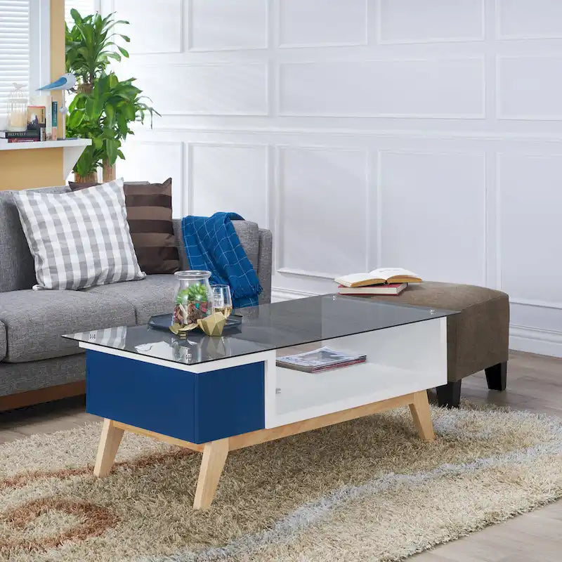 Table basse moderne 1 étagère avec plateau en verre de 47 pouces