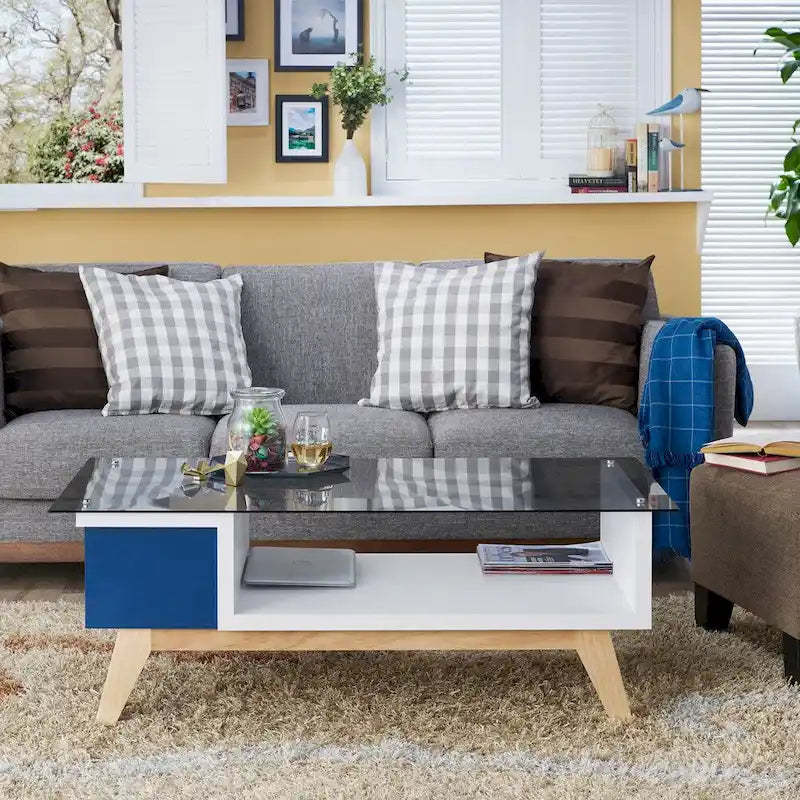Table basse moderne 1 étagère avec plateau en verre de 47 pouces