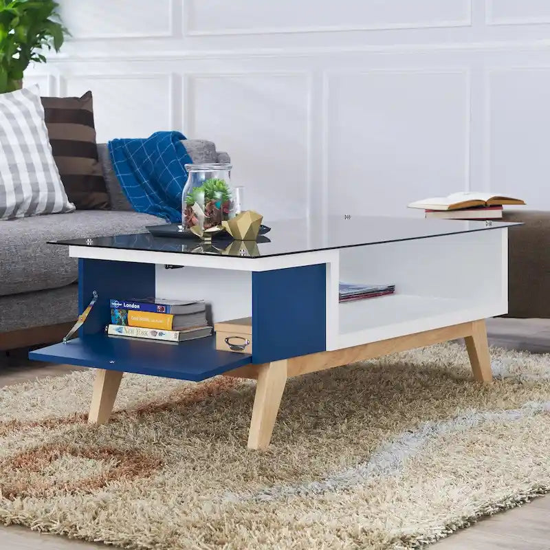 Table basse moderne 1 étagère avec plateau en verre de 47 pouces
