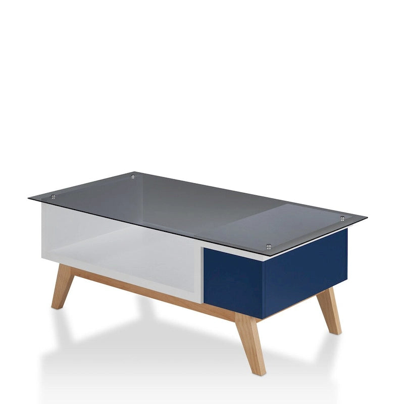 Table basse moderne 1 étagère avec plateau en verre de 47 pouces
