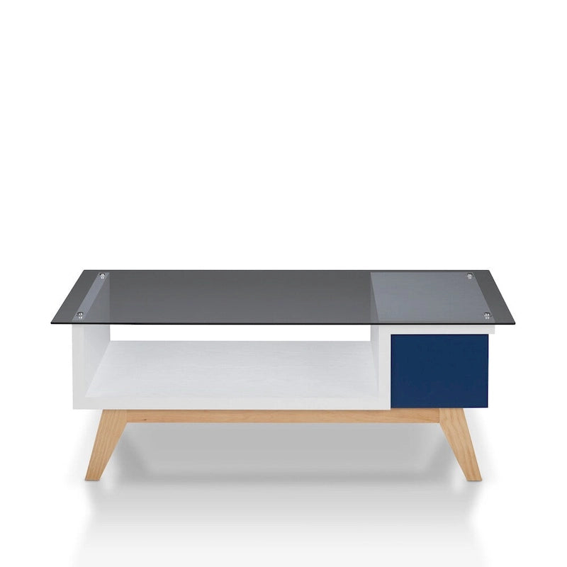 Table basse moderne 1 étagère avec plateau en verre de 47 pouces