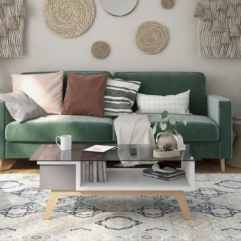 Table basse moderne 1 étagère avec plateau en verre de 47 pouces