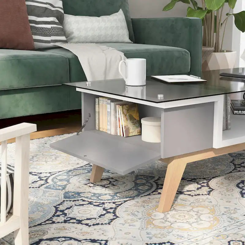 Table basse moderne 1 étagère avec plateau en verre de 47 pouces